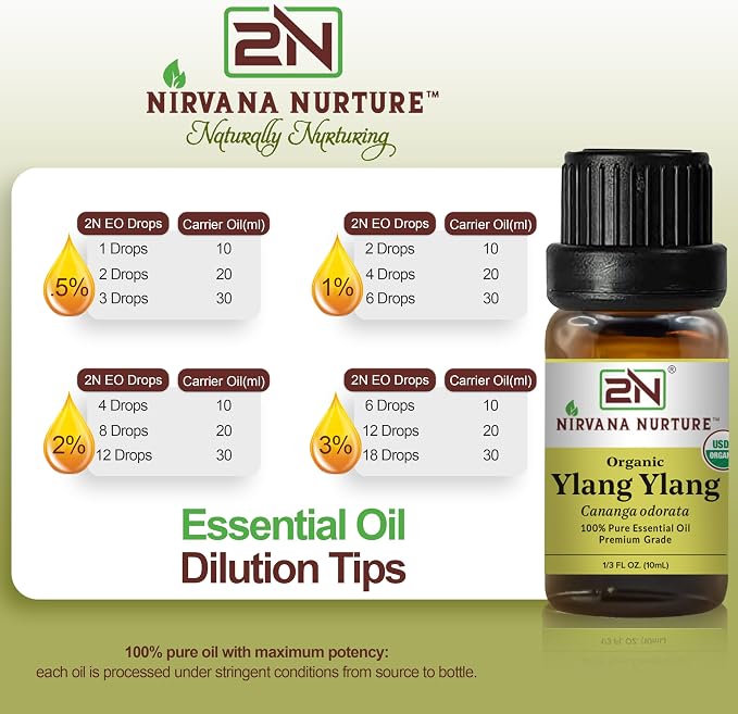 Ylang Ylang Essential Oil, USDA Certified Organic, 100% Pure Undiluted, Aromatherapy Oil for Diffuser, Hair & Skin Care