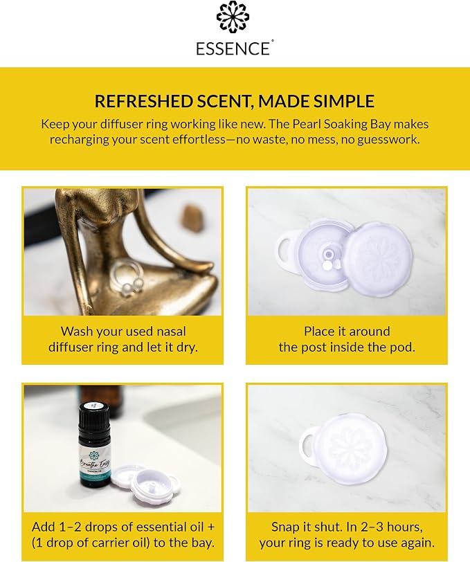 Essence Pearl Travel Case | Lemon Essential Oil | Aromatherapy Nasal Diffuser & Essential Oil Carrying Case | Uplifting Lemon Oil Scent | Travel-Friendly Kit | White Pod