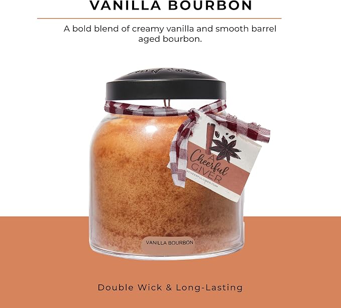 A Cheerful Giver - Vanilla Bourbon - 34oz Papa Scented Candle Jar with Lid - Keepers of the Light - 155 Hours of Burn Time, Gift for Father's Day, Brown