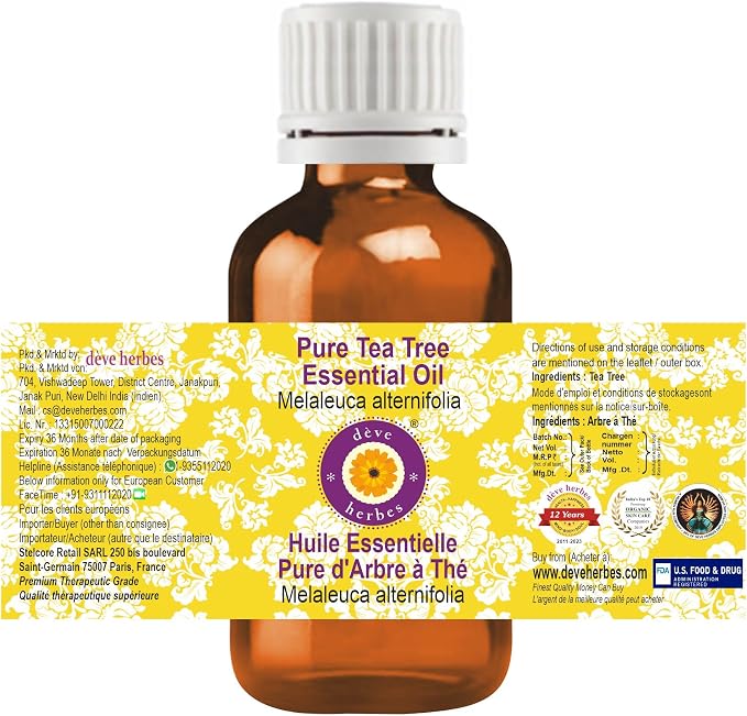 Deve Herbes Pure Tea Tree Essential Oil (Melaleuca alternifolia) Steam Distilled (Pack of Five) 100ml X 5 (16.9 oz)