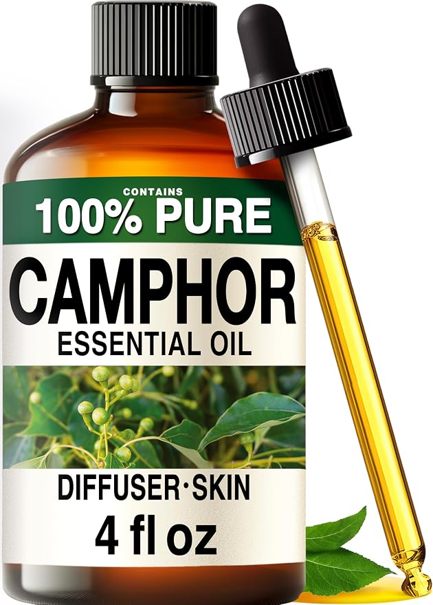 100% Pure Camphor Oil - 4 Fl Oz Camphor Essential Oil for Hair, Skin, Diffuser, Aromatherapy & DIY Soap Making Scent