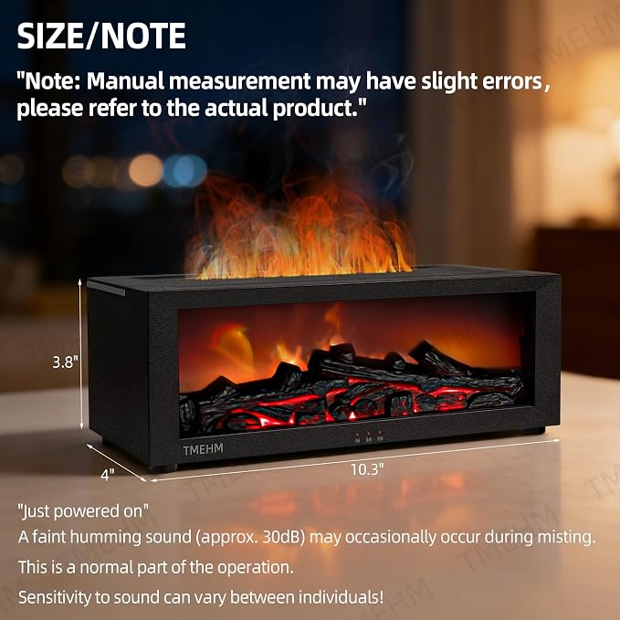 TMEHM Fireplace Flame Air Diffuser Humidifier,7 Colors Aromatherapy Essential Oil Diffuser,Ultrasonic Aroma Humidifier with Timer for Home,Bedroom,Office,Yoga (Black)