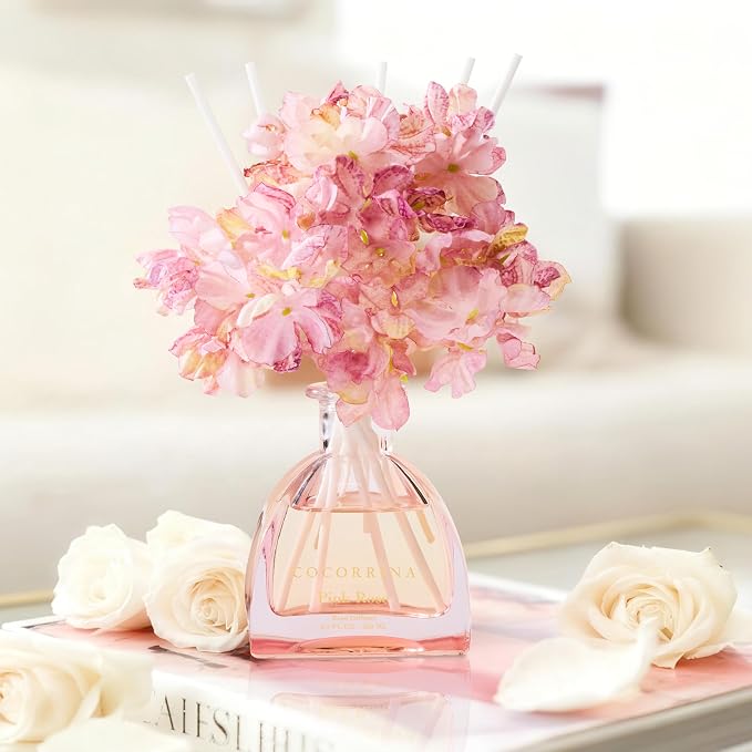 COCORRÍNA Reed Diffuser - Pink Rose 8.5 Fl.oz Reed Diffuser with 8 Sticks for Home Bathroom Shelf Decor (Simple Luxe Collection)