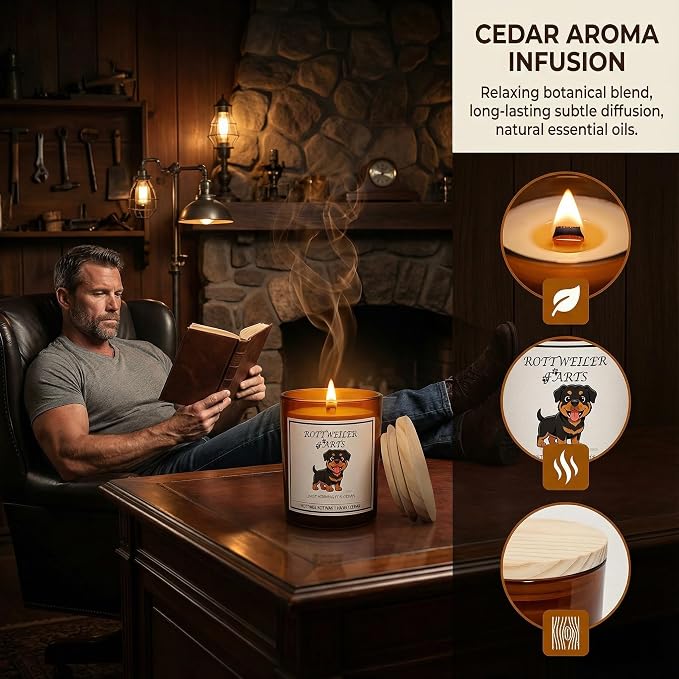 Rottweiler Gifts for Women | Birthday Gifts for Mom | Light When Dog Farts Candle | Cedar By Natural Soy Wax | Pet Safe Friendly Memorial Candles for Home Scented Household Essentials