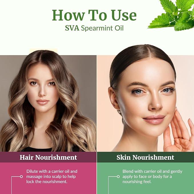 SVA Spearmint Essential Oil 4 Oz with Dropper 100% Pure Natural Undiluted Premium Therapeutic Grade Oil for Diffuser, Aromatherapy, Face, Body & Hair Care