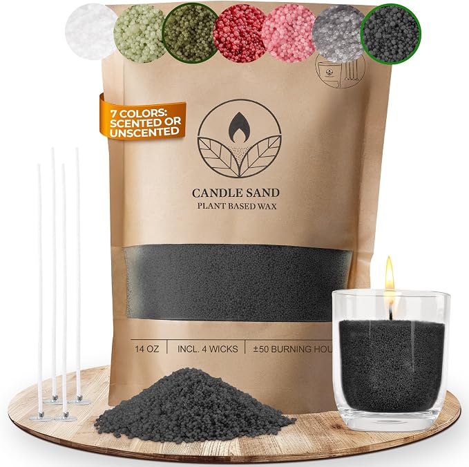 comforder Scented Candle Sand with Wicks, Wax Granules, 14oz Sand Wax Granules + 4 Wicks (Black, Musk)