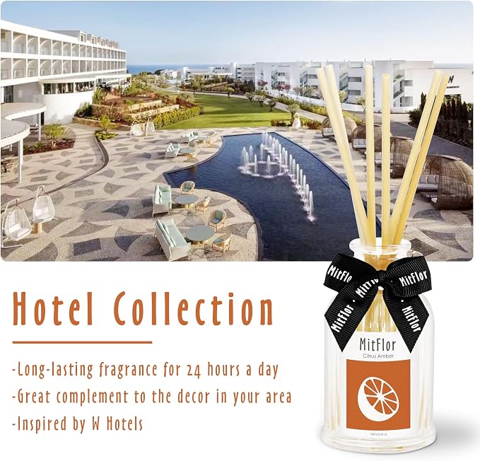 Reed Diffuser Set, MitFlor Citrus Amber Hotel Collection Diffuser 3.4 fl oz, Long-Lasting Fragrance Home & Bathroom Decor, Aromatherapy Diffuser Oil Gift Set