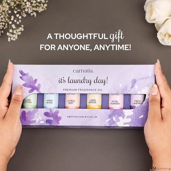 Carnatia Laundry Day Fragrance Oil Set – 6 Fresh & Clean Scents for Laundry, Linens & Home | Aromatherapy Oils for Dryer Balls, Diffusers & Room Freshening