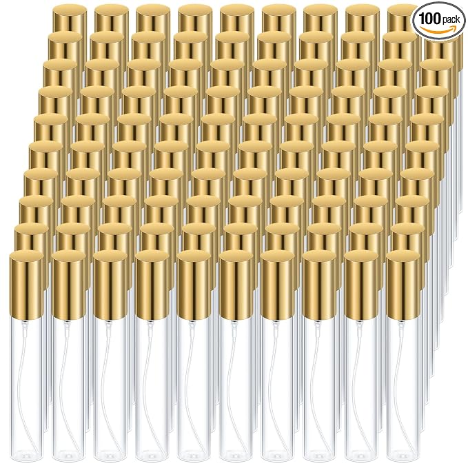 Yinder 100 Pcs 15ml Travel Spray Bottle Refillable Perfume Atomizer Bulk Glass Mini Cologne Perfume Bottles Empty Fine Mist Portable Small Sample Containers(Gold)