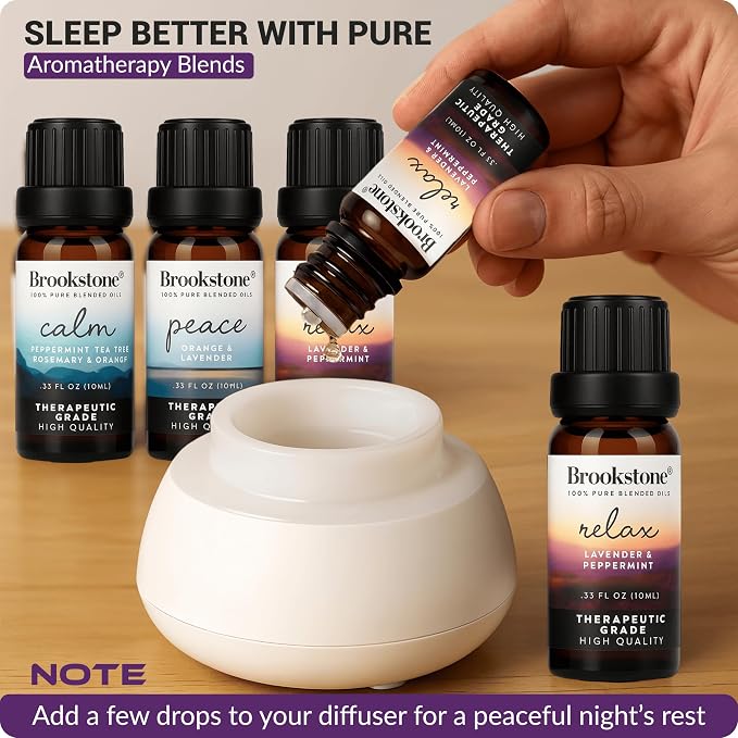 Brookstone Essential Oil Blends Sleep Collection | Organic Essential Oil Set for Aromatherapy Diffuser, Massage Oil and Candle Scents | 3-Pack 10ml Bottles