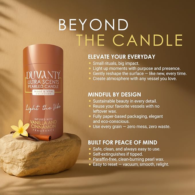 Vanilla and Cinnamon Blend – Refillable Pearled Candles Sand and Wicks, 17.6oz Sand Candle for Home Decor, Long Lasting Aroma up to 120 Hours | Warm Spiced Scent to Light the Vibe
