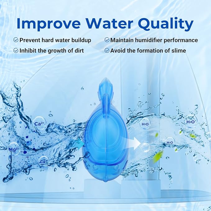 Funmit Humidifier Cleaning Fish, 6 Pack Humidifier Cleaner for Humidifiers and Fish Tanks, Purifies Water, Prevents Hard Water Build-Up, Reduces Scale, Blue