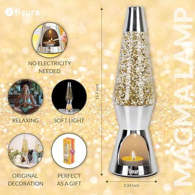 Fisura - Magma lamp with Candle for Adults Without Electricity. Candle lamp, Friendly with the Nature Lamps. Original Gift. 11.4 in x 3.3 in (Candles not Included) (Glitter)