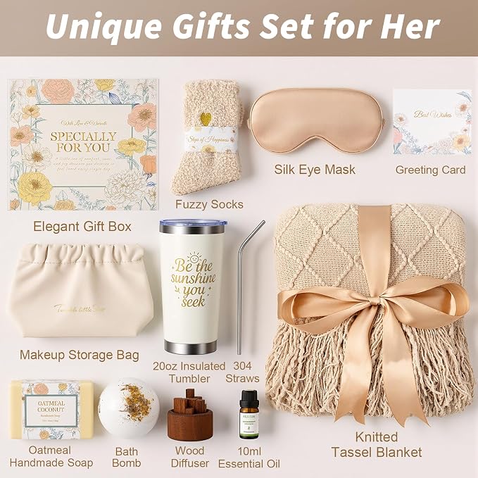 Birthday Gifts for Women, Get Well Gift Baskets for Women, Care Package Self Care Gift Box Thinking of You Inspirational Valentines Day Gift Set for her Wife Firends, Khaki