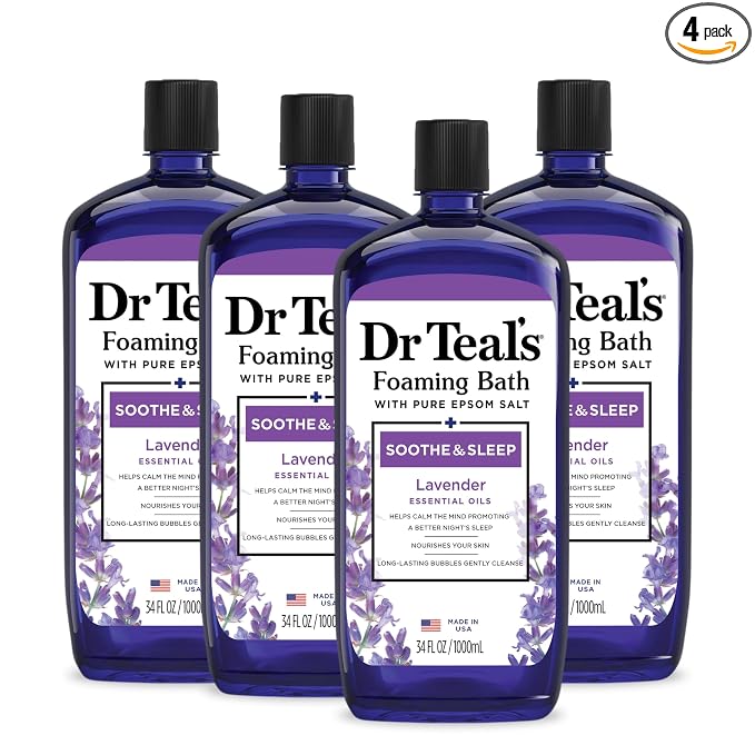 Dr Teal's Foaming Bath with Pure Epsom Salt, Soothe & Sleep with Lavender, 34 fl oz (Pack of 4)