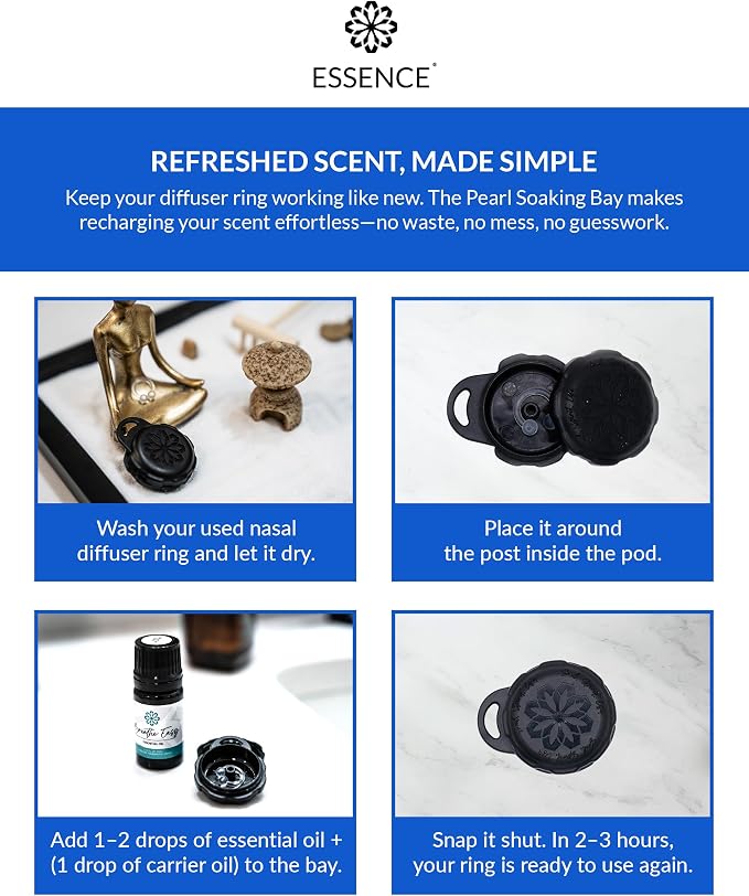 Essence Pearl Travel Case | Peppermint Essential Oil | Aromatherapy Nasal Diffuser & Essential Oil Carrying Case | Invigorating Peppermint Scent | Travel-Friendly Kit | Black Pod