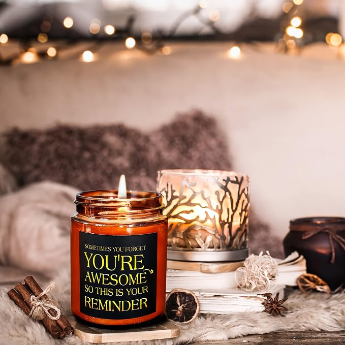 Inspirational Candles for Women Men - Unique Birthday, Appreciation, Relaxation - Gift for Her Him Sister Son Daughter Best Friend Coworker - Mahogany Teakwood Scented Soy Candle for Home