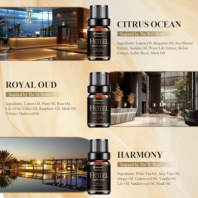 Hotel Collection Diffuser Oil, My Way, Westin, Midnight in Miami, Inspired by The Most Popular 5-Star Hotel Scents, Fragrance Oil Set 6 * 10 ml