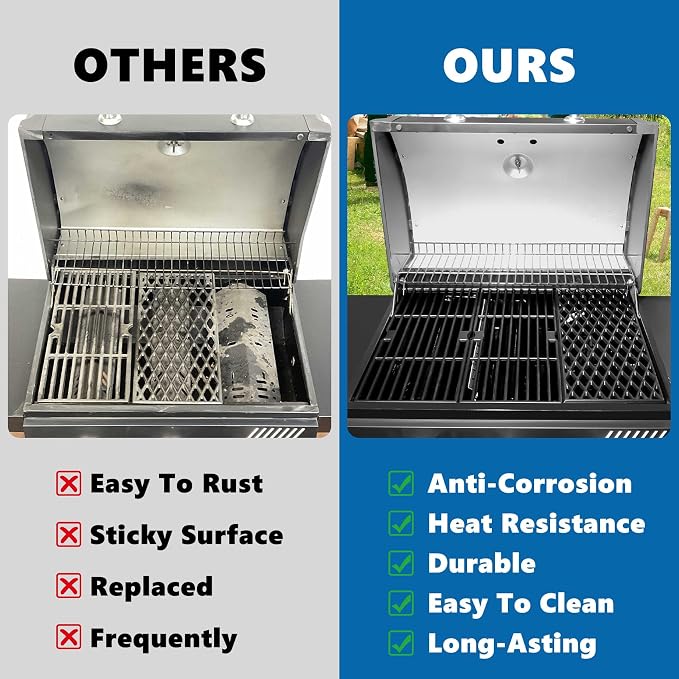 SafBbcue Grill Replacement Parts for dyna-glo 3 Burner DGH373CRP-D DGF371CRP-D Grills, Cast Iron Grill Grates, Grill Parts Kit for Dyna-Glo Grill