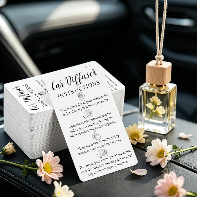 240Pcs Car diffuser instruction cards Care car hanging diffuser card Car diffuser accessories for Car Oil Diffuser Bottles Package Bag Supplies 3.54 x 2.12inch White