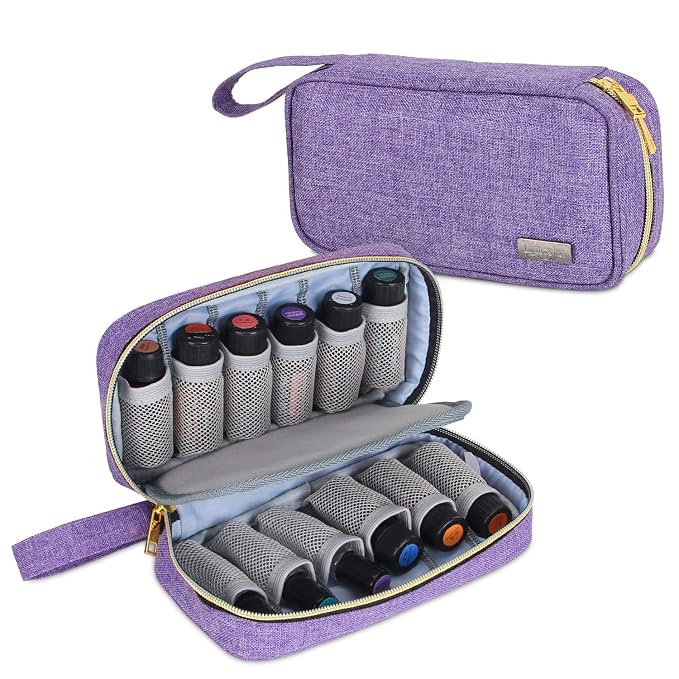 LUXJA Essential Oil Carrying Case - Holds 12 Bottles (5ml-15ml, Including Roller Bottles), Portable Organizer for Essential Oil and Accessories (Bag Only), Purple