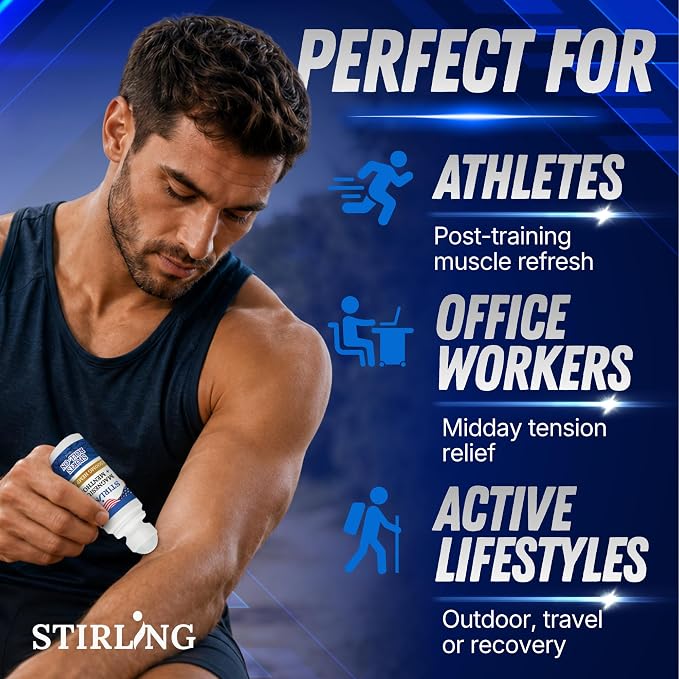 Stirling Menthol Roll On Lotion with Magnesium and 1500mg Pure Hemp - Non-GMO, THC-Free - Fast-Acting Relief for Sore Muscles and Joints, Reduces Swelling and Redness, Promotes Post-Workout Recovery