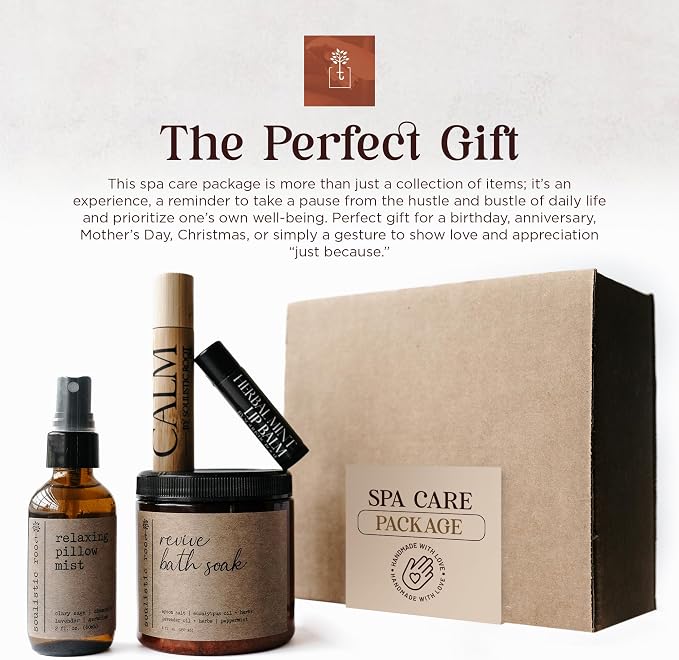 SOULISTIC ROOT Self-Care Set - Luxury Spa Bath Kit, Pillow Mist, Cooling Lip Balm, Tranquil Essential Oil Roller & Epsom Salt Bath Soak Pampering Package, Holistic Gifts for Him & Her