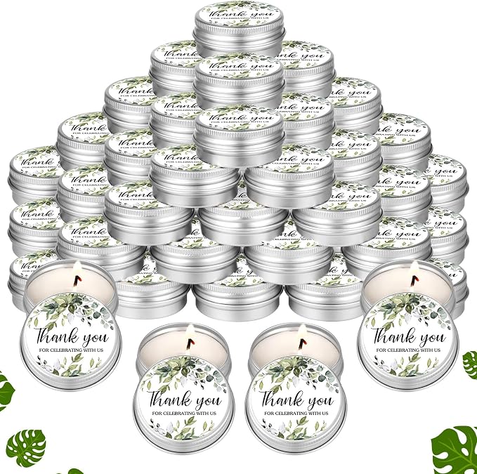 MTLEE 50 Pcs Greenery Wedding Candles Gift Favors for Guests 1 Oz Lavender Scented Soy Wax Aromatherapy Candle Favors for Bridal Shower Rustic Wedding Party Guests(Fresh Leaves)