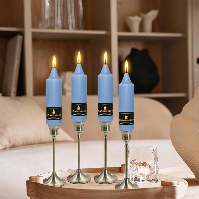 5 inch Short Taper Candle 4 Pack Handmade Dusty Blue Candles Unscented Pastel Candlesticks for Holiday Wedding Dinner Party Seasonal Celebration Birthday Home Decoration