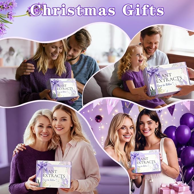 Roseye Lavender Spa Gift Set- 5pcs with Bath Salts, Shea Butter Scrub, Pillow Mist, Soap & Bath Bomb, Relaxing Birthday Christmas Gifts for Women, Mom, Sister, Girlfriend, Home Spa Care