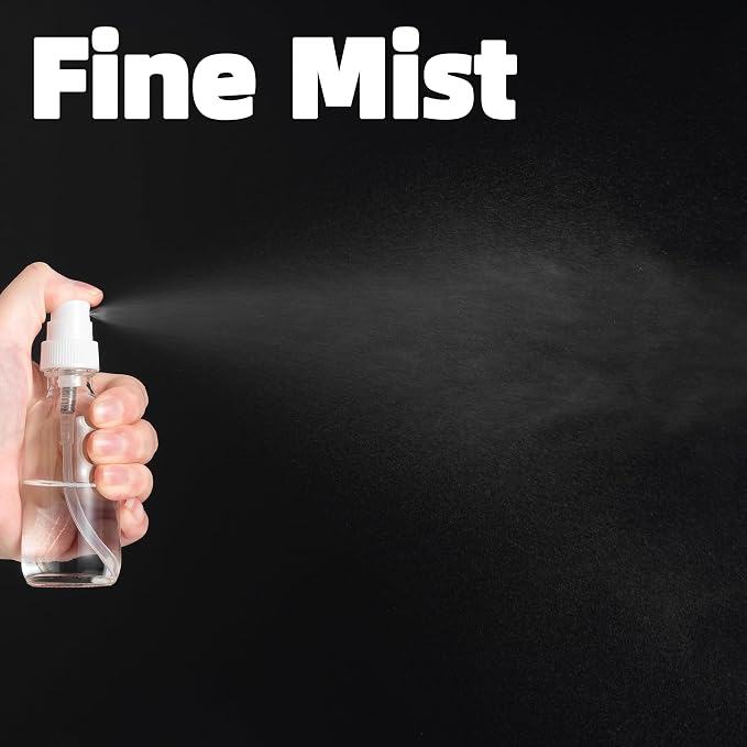 4 Pack 2oz Clear Glass Spray Bottles, Fine Mist Refillable Atomizer for Essential Oils, Perfume, Hair, Face & Travel | Leak-Proof Mini Empty Spritzer Bottles with Labels, Funnel & Pipette (60ml)