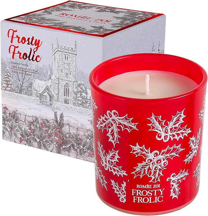 ROMIIE ZOI Christmas Scented Jar Candle - 6oz Soy Wax Candle - Frosty Frolic Infused with Pine Forest Aroma - with Beautiful Keepsake Box Special for Christmas/Holiday Gifts