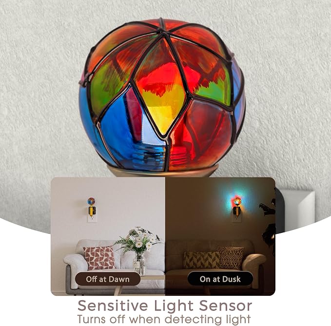 Briignite Night Lights Plug into Wall, Stained Glass Night Light with Dusk to Dawn Sensor, Dimmable Nightlight 0-100% Stepless Dimming, for Bathroom Bedroom Hallway, 3000K Warm White