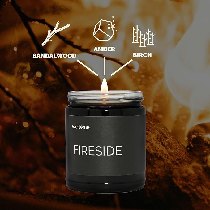 Premium Soy Wax Candle | Highly Scented Black Glass Jar Candles | Long Lasting, Clean Burn | 8 oz | Gifts for Man and Woman | Made in USA (Fireside)