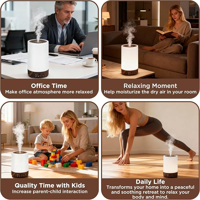 Essential Oil Diffuser, 150ML Small Portable Aromatherapy Diffuser, Home Fragrance Aroma Diffuser with 7-Color LED Light, Ultrasonic Cool Mist Humidifier/Air Revitalizer for Office, Bedroom,Yoga
