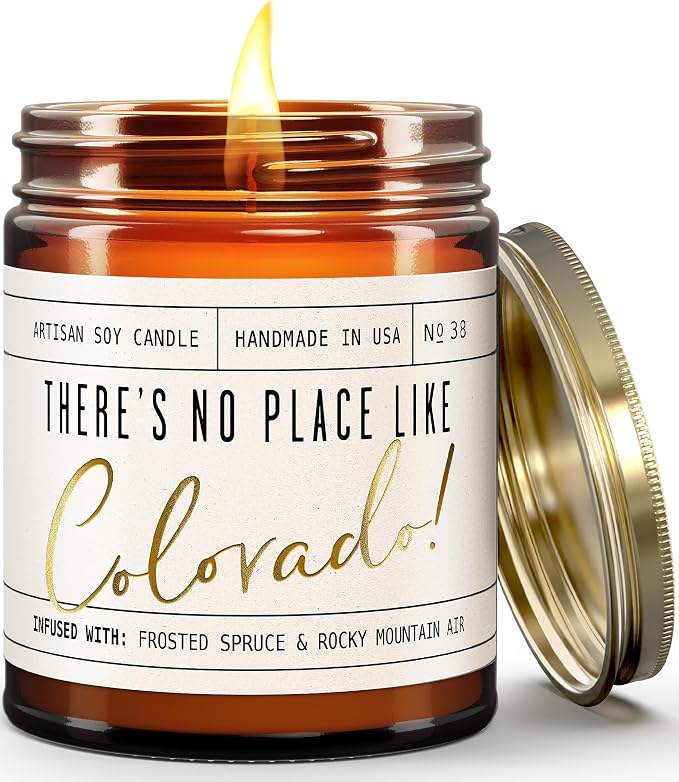 Colorado Gifts, Colorado Decor for Home - 'There's No Place Like Colorado Candle, w/Frosted Spruce & Rocky Mountain Air I Colorado Souvenirs I Colorado State Gifts I 9oz Jar, 50Hr Burn, USA Made