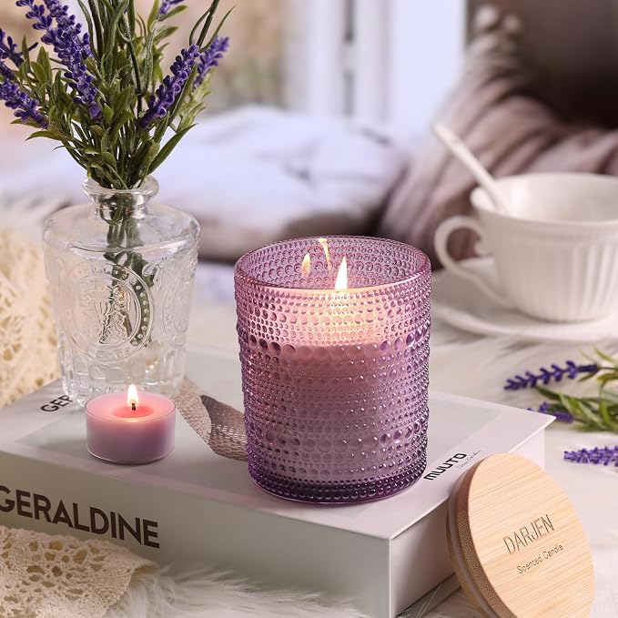 DARJEN Lavender Candles for Home- 6.3oz 42H Natural Soy Wax Aromatherapy Jar Candle with Strong Scent, Decorative Aesthetic Candles for Relax, Bedside, Laundry Room, Luxury Gift for Women