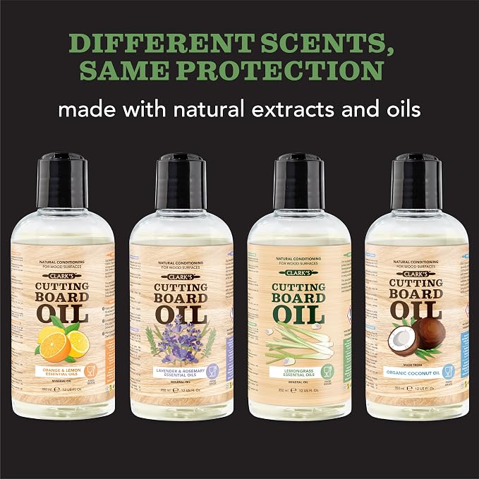 CLARK'S Bamboo Cutting Board Oil - Food Grade Mineral Oil for Wood Cutting Board - Scented with Lemongrass Essential Oils - Butcher Block Conditioner - Restores and Protects Wood - Made in USA,12oz
