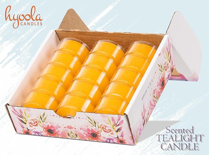 HYOOLA Scented Tealight Candles - Clear Cup - Tropical Mango Tealight Candles Scented - 6 Hour Burn Time - 15 Pack - European Made