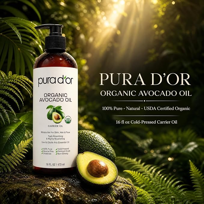 PURA D'OR ORGANIC Avocado Oil (16 Oz) 100% Pure & Natural USDA Certified Cold Pressed
