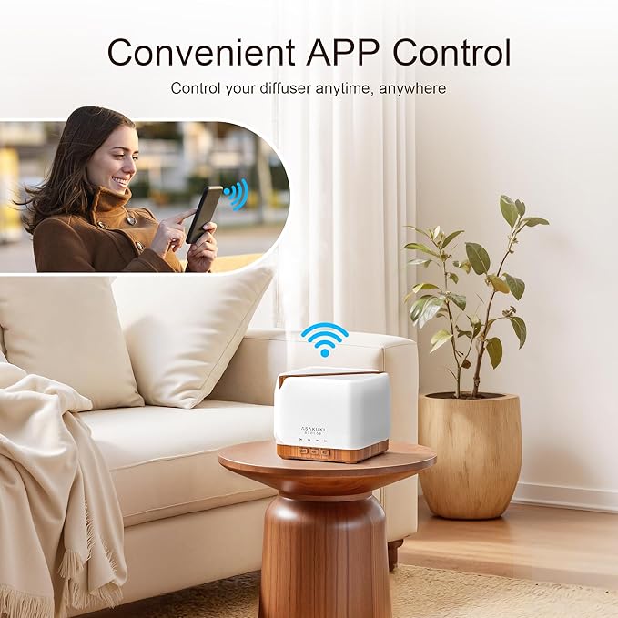 ASAKUKI Essential Oil Diffuser for Home, Smart WiFi 700 ml Humidifier, Easy Connect with Alexa and Google Home, Phone App & Voice Control, Customized Schedule Timers and LED Light - Yellow