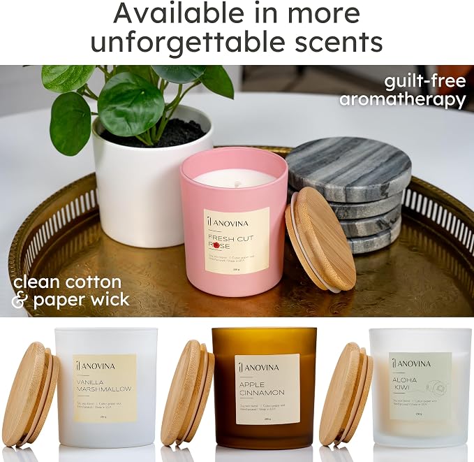Anovina Rose Scented Candle – Long-Lasting Soy Wax Blend, – Non-Toxic Floral Candle for Home Décor & Relaxation – Aesthetic Gift for Women