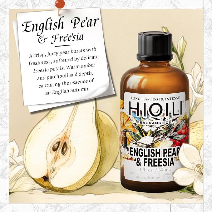 HIQILI English Pear & Freesia Fragrance Oil for Perfume, Inspired by J-Malone, Candle & Soap Making, Sweet Scents for Essential Oil Diffuser, Home Spray - 1 Fl Oz
