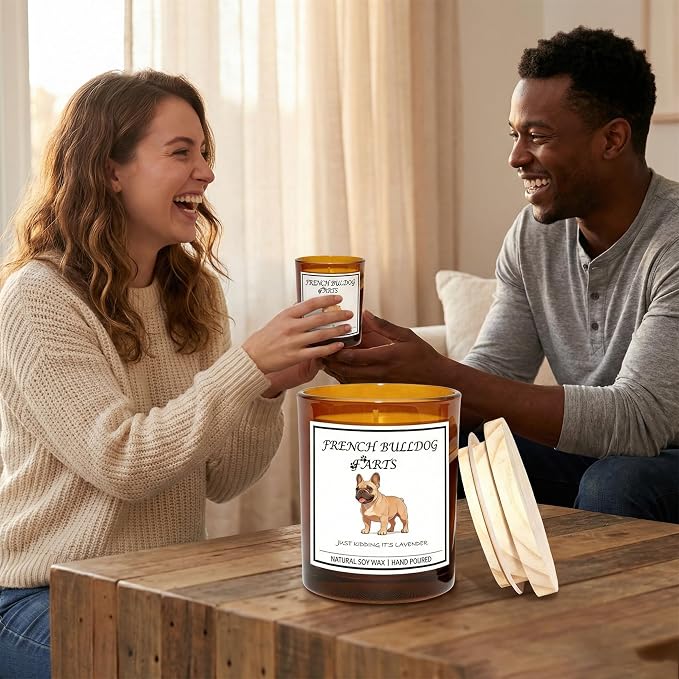 French Bulldog Gifts for Women | Birthday Gifts for Mom | Light When Dog Farts Candle | Cedar By Natural Soy Wax | Pet Safe Friendly Memorial Candles for Home Scented Household Essentials