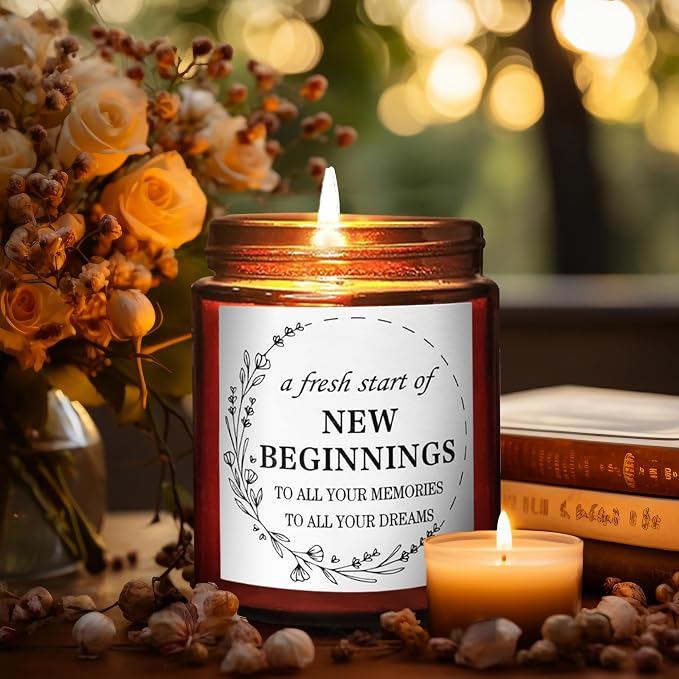 New Beginnings Housewarming New Home Candle - Friendship Gifts for Women - Graduation Farewell Going Away Work Break Up Divorce Gift for Her Bestie Coworker Friend - Relaxing Anxiety Relief