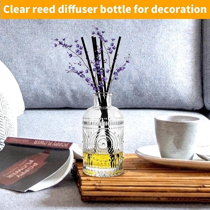 Reed Diffuser Glass Bottles Empty Set of 4 DIY Clear Decorative Bottles Fragrance Vase Jars Oil Diffusers Container with Sticks for Home Office Desk Wedding Valentine Decor Car Girl Women