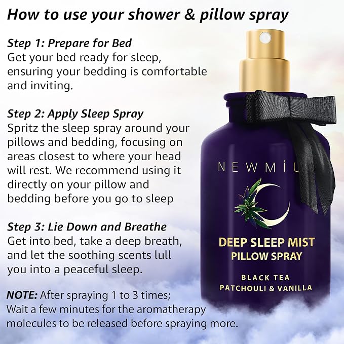 Deep Sleep Pillow Spray Natural Aromatherapy Mist for Sleep Relaxation Calming Stress Relief Patchouli Black Tea Vanilla Essential Oils Self Care Gift