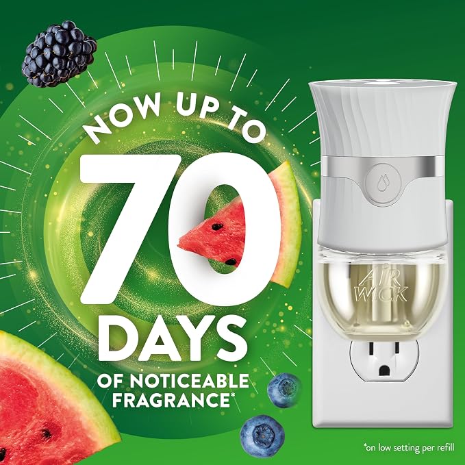 Air Wick Plug-In Scented Oil Refills, 4 Count, Fresh Watermelon & Berries, Air Freshener, Essential Oils