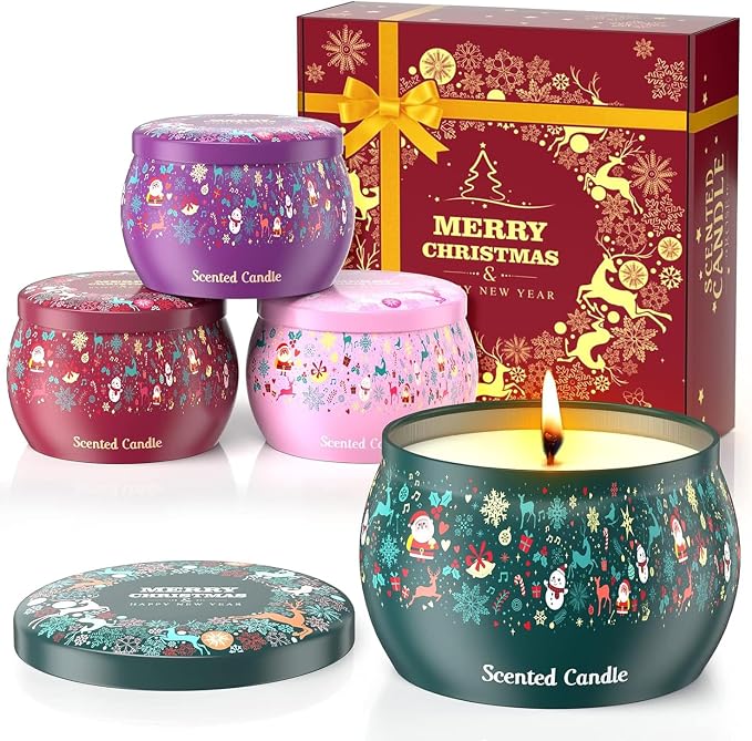 THAUSDAS Scented Candles Gift Set: 4 Pack 4.4 oz Aromatherapy Christmas Candles for Home Scented - 120H Burning Stress Relief Gifts for Women, Birthday, Mother's Day