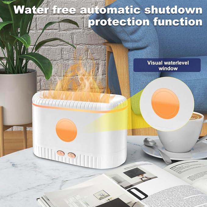 Essential Oil Diffuser 200ml Quiet Colorful Flame Diffuser Safe Fragrance Aroma Diffuser with Waterless Auto Off Protection Visible Water Level Mist Diffuser Humidifier for Home, Office, Gift (White)